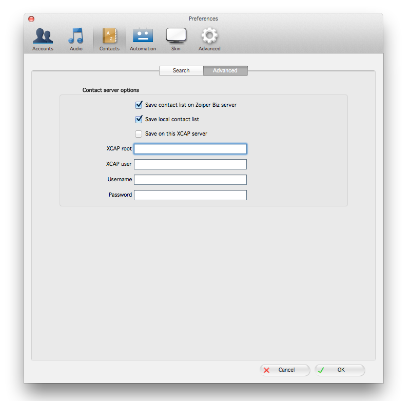 Zoiper mac contacts tab advanced