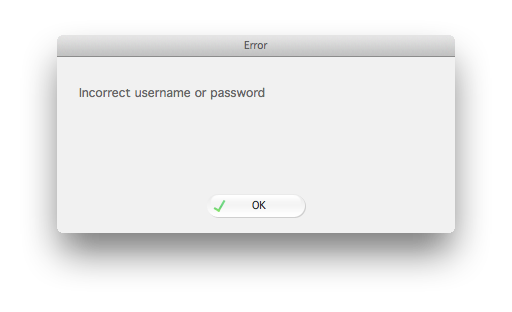mac error incorrect username or password dialog