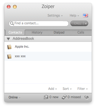 Zoiper mac main window contacts tab