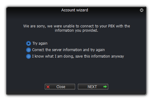 Zoiper linux account wizard troubleshooting dialog