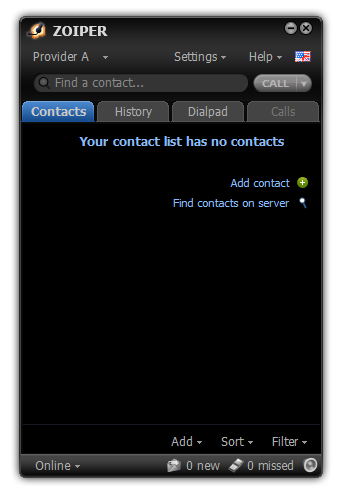 Zoiper windows main window contacts tab
